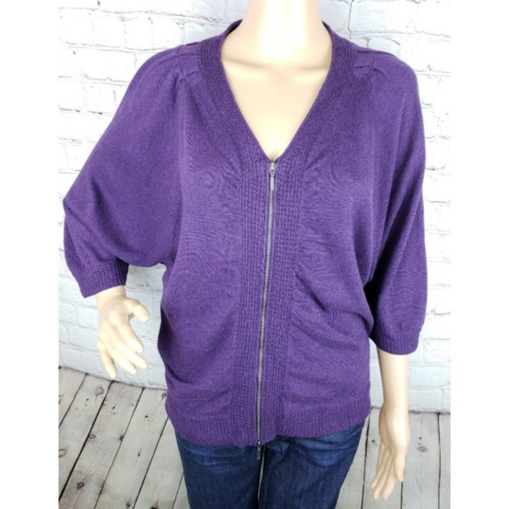 Athleta Ruched Knit Zip Up Jacket Purple - Picture 1 of 5